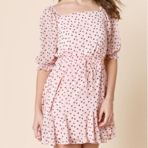 puff sleeve ditsy heart godet dress